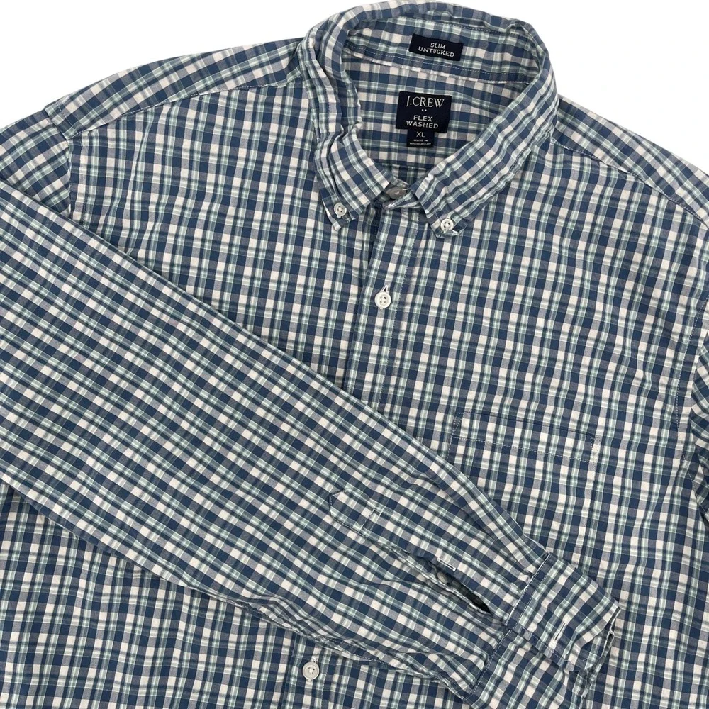J Crew Mens Slim Untucked Flex Washed Plaid Button Down Shirt XL‎